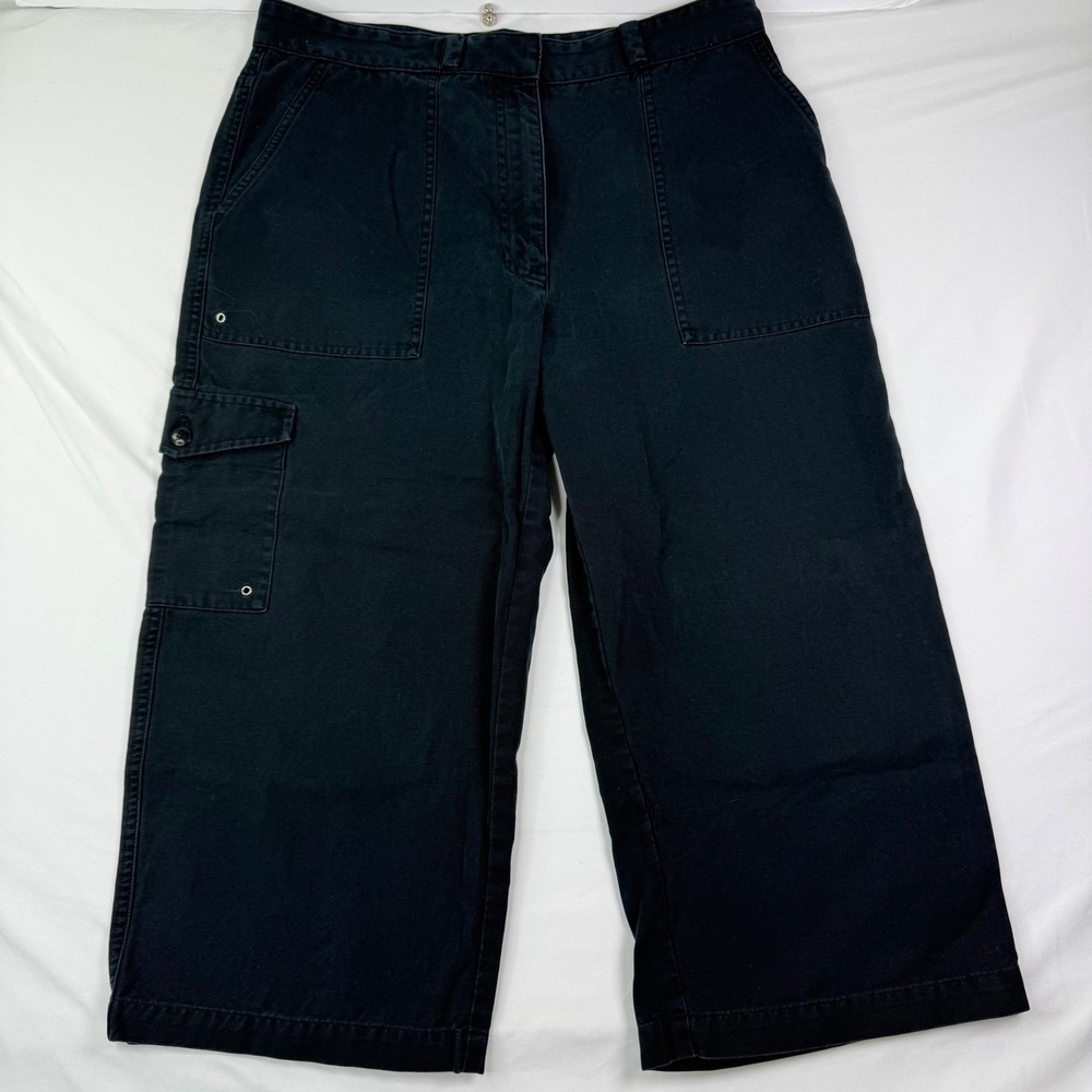 Lauren Ralph Lauren Black Cotton Cargo Crop Pants Wide Leg Utility Size 12